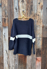 Milio Milano Milio Milano Striped Knit V-Neck Sweater Navy Blue