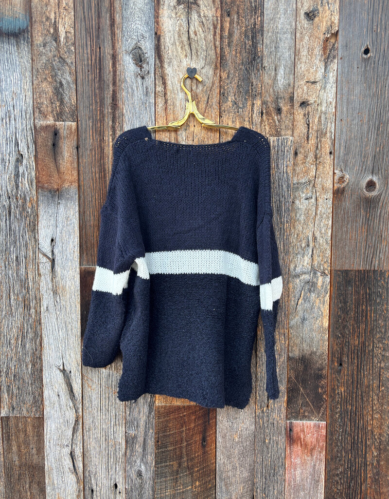 Milio Milano Milio Milano Striped Knit V-Neck Sweater Navy Blue