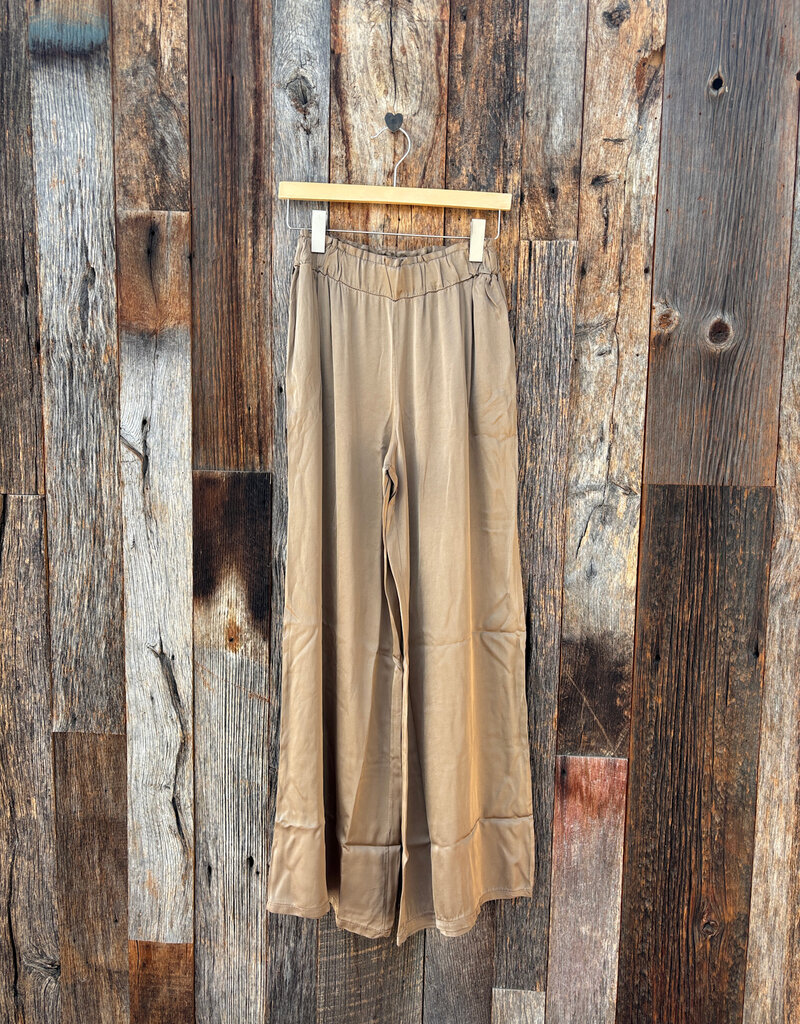Milio Milano Milio Milano Italian Silky Viscose Elastic Waist Palazzo Pant Camel