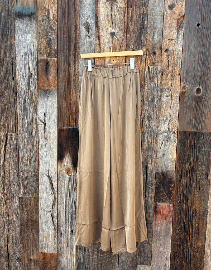 Milio Milano Milio Milano Italian Silky Viscose Elastic Waist Palazzo Pant Camel