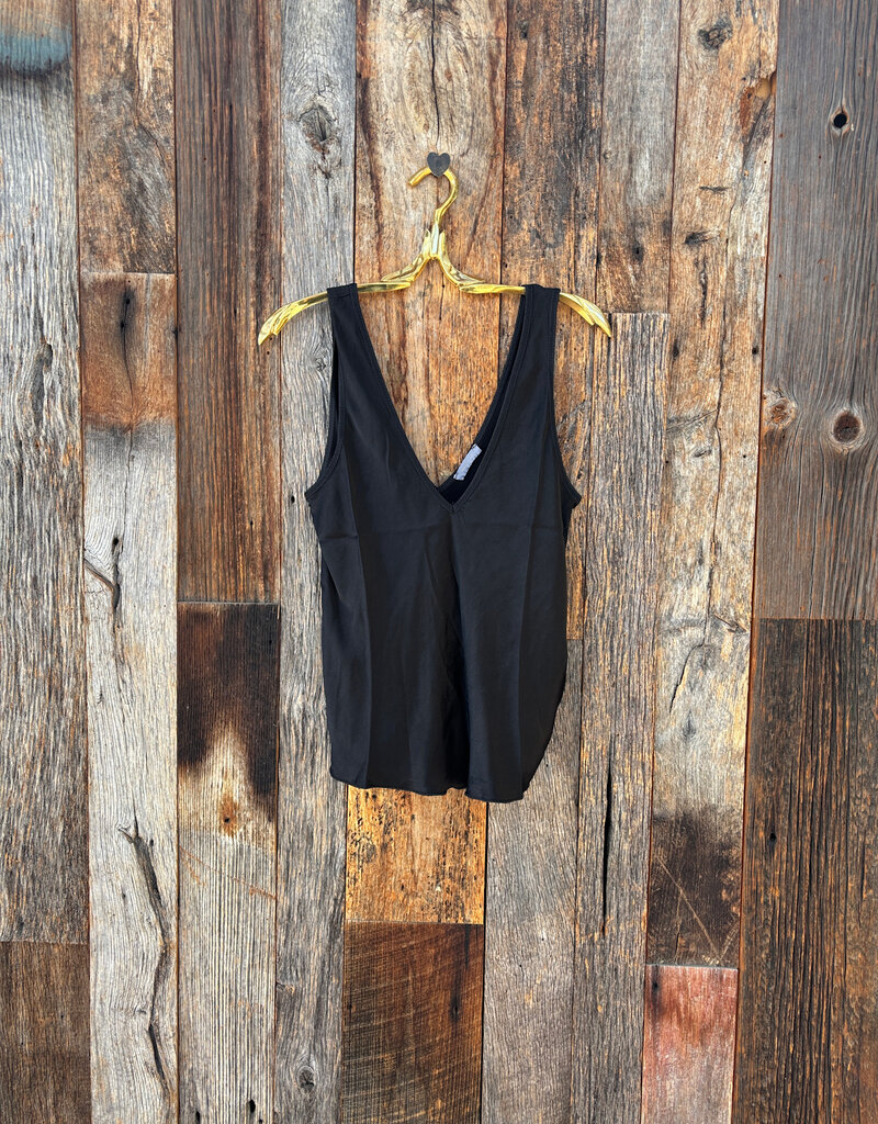 Milio Milano Milio Milano Italian Viscose V-Neck Wide Strap Tank Top Black