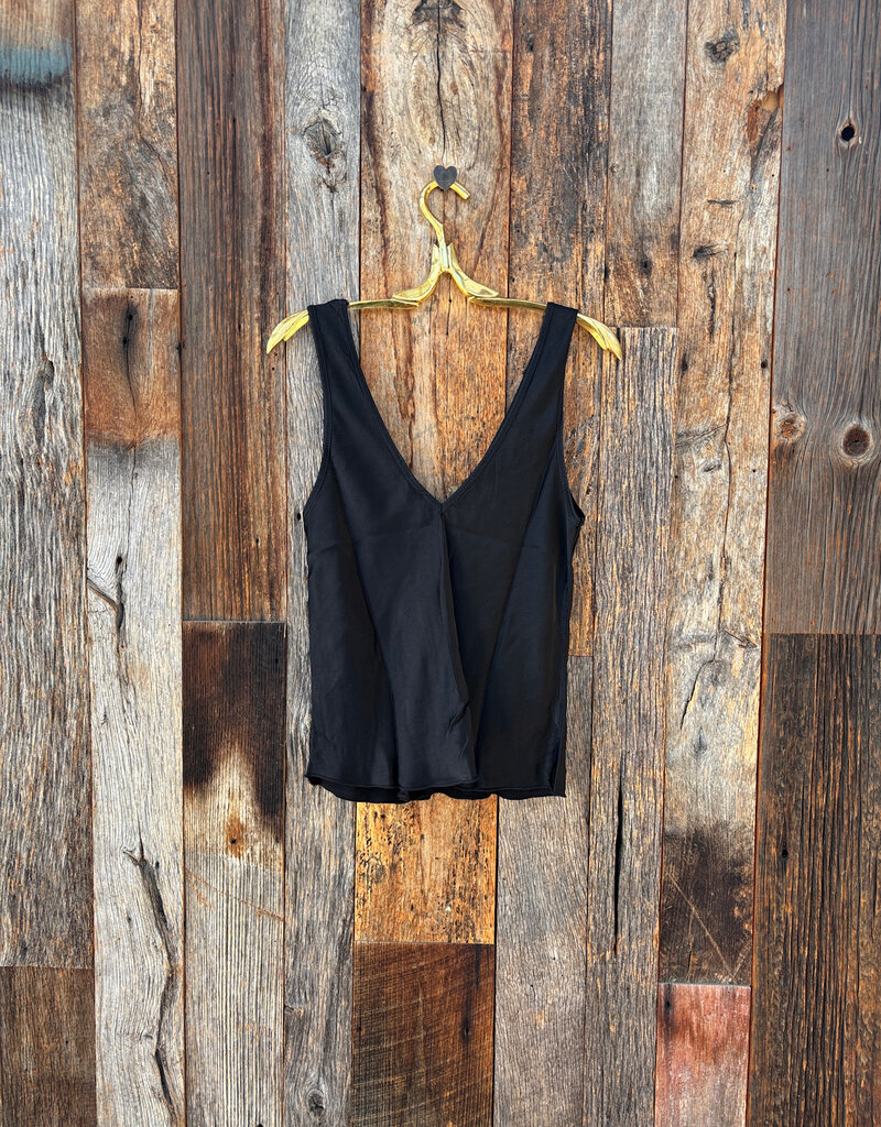 Milio Milano Milio Milano Italian Viscose V-Neck Wide Strap Tank Top Black