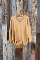 Milio Milano Milio Milano Italian Viscose V-Neck Dolman Sleeve Sweater Camel
