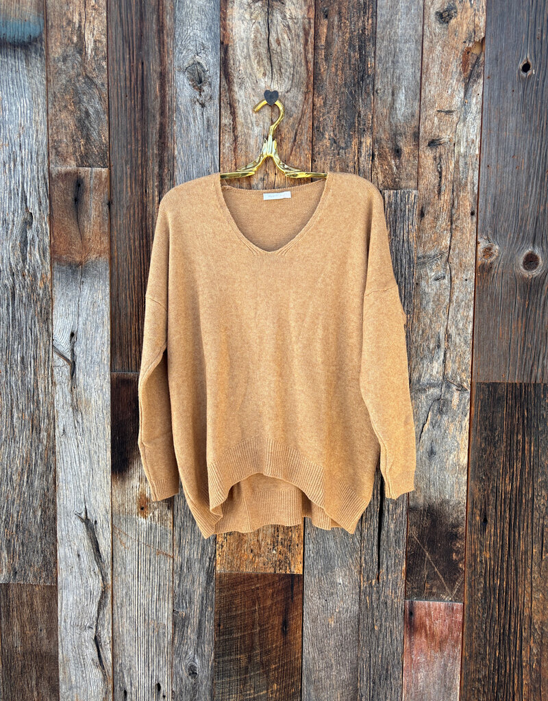 Milio Milano Milio Milano Italian Viscose V-Neck Dolman Sleeve Sweater Camel