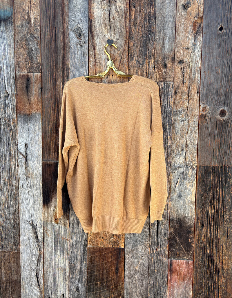 Milio Milano Milio Milano Italian Viscose V-Neck Dolman Sleeve Sweater Camel