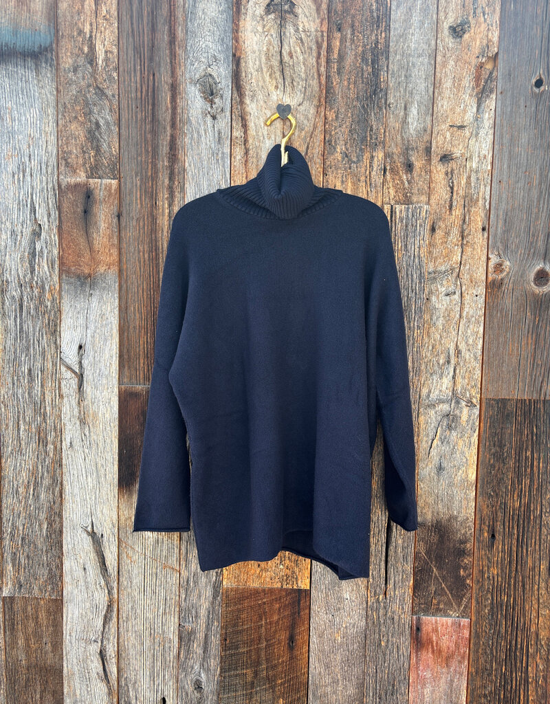 Milio Milano Milio Milano Italian Knit Casual Fit Turtleneck Top Navy
