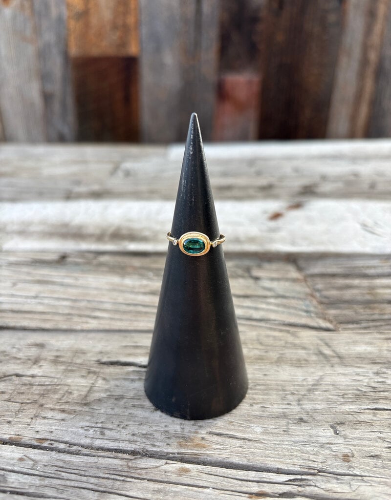 Robin M Designs Robin M Aqua Grn. Tourm. Framed w/ 2 Diam. 14k Sz 7