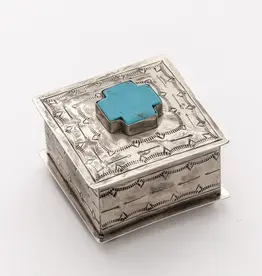 J. Alexander Square Stamped Box w/ Turquoise Cross