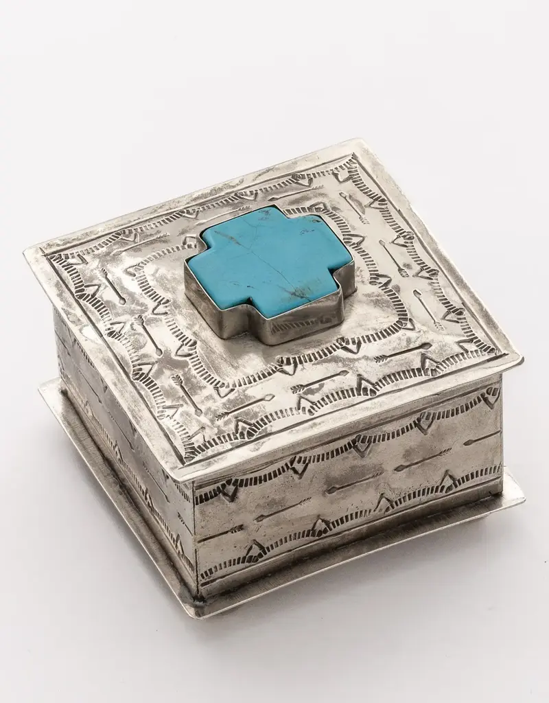 J. Alexander Square Stamped Box w/ Turquoise Cross