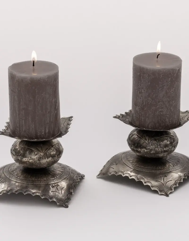 J. Alexander Short Pair Stamped Candle Holders