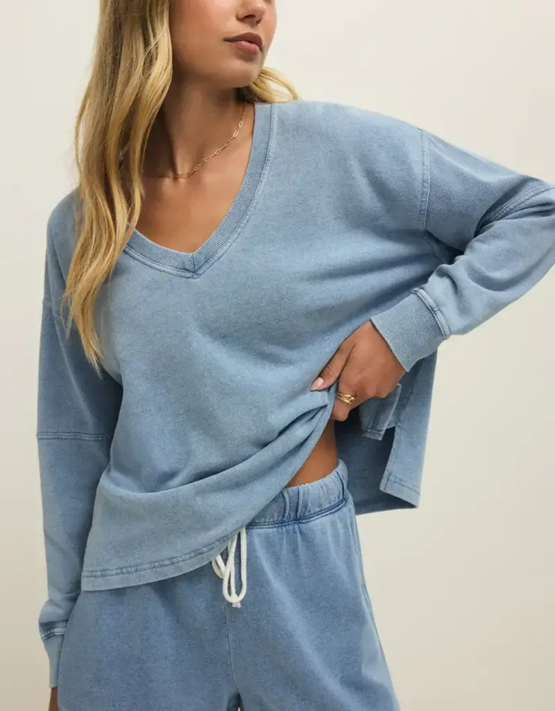 Z Supply Z Supply Delphine Knit Denim Sweatshirt Ocean Air Indigo