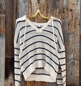 Bella Dahl Bella Dahl Tassel Tie Open Knit Sweater- Ink Stripe
