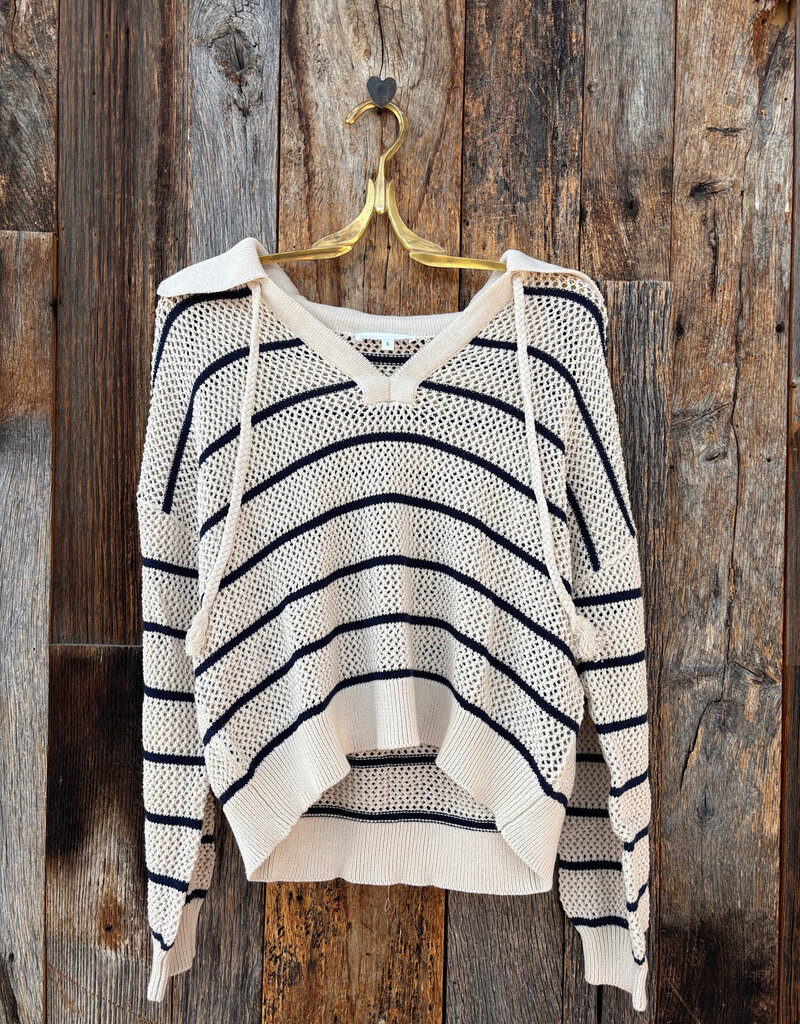 Bella Dahl Bella Dahl Tassel Tie Open Knit Sweater- Ink Stripe