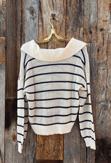 Bella Dahl Bella Dahl Tassel Tie Open Knit Sweater- Ink Stripe