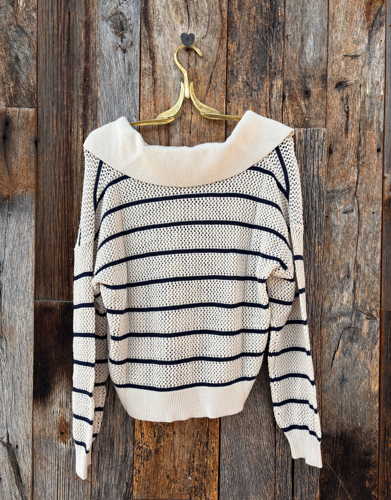 Bella Dahl Bella Dahl Tassel Tie Open Knit Sweater- Ink Stripe