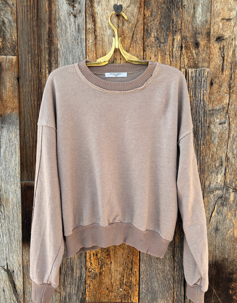 Project Social T Project Social T Heathered Stitch Crew Neck Sweatshirt Deep Taupe