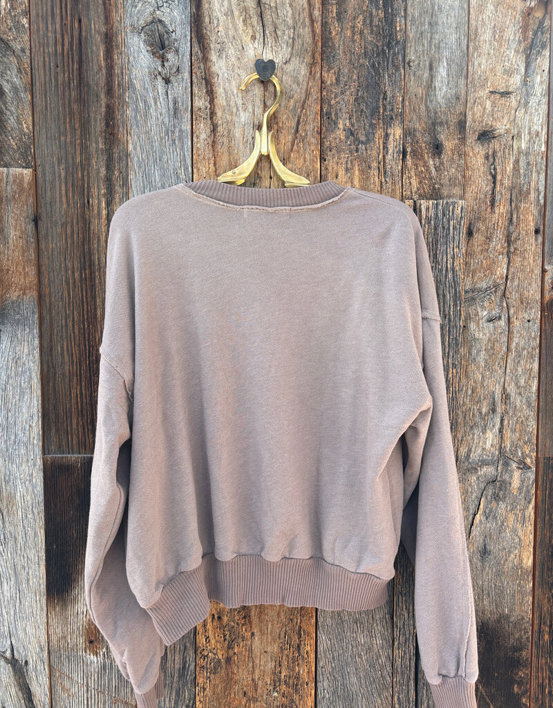 Project Social T Project Social T Heathered Stitch Crew Neck Sweatshirt Deep Taupe