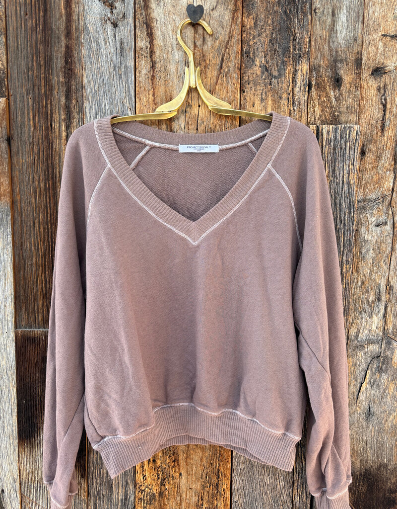 Project Social T Project Social T Cambridge Stitch V-Neck Sweatshirt Deep Taupe