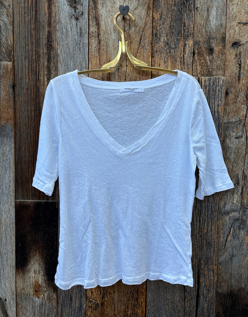 Project Social T Project Social T Jude V-Neck Elbow Sleeve Tee White
