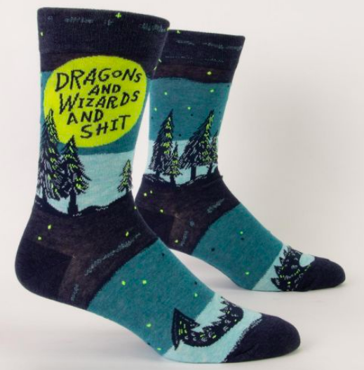 Blue Q Men’s Crew Socks: Dragons and Wizards and Shit
