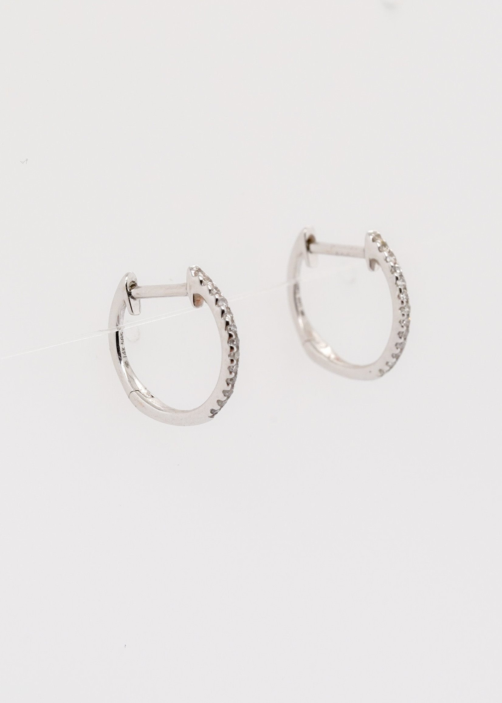 14KW 1.03g .08ctw Diamond Huggie Hoop Earrings 13mm
