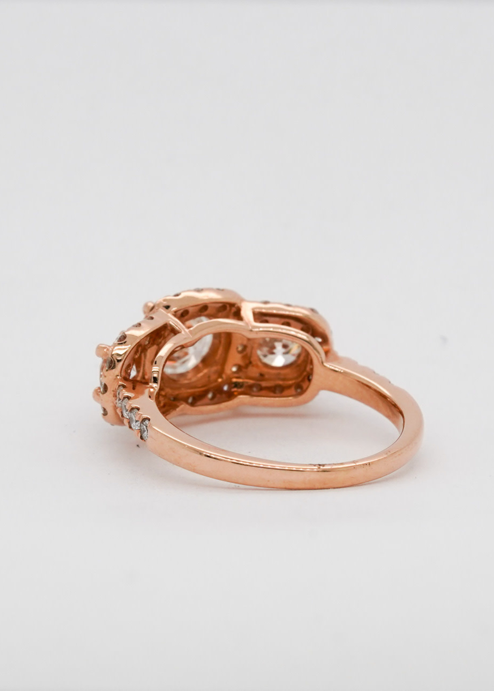 14KR 3.26g 1.75ctw ( .70ctr) I/I1 Old European Cut Diamond Three Stone Halo Engagement Ring (size 5.25)