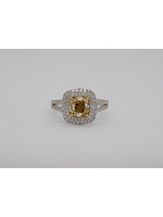 14KWY 4.6g 2.31TW (1.51ctr) Fancy Yellow/SI2 Cushion Diamond Double Halo Engagement Ring (size 5.5)