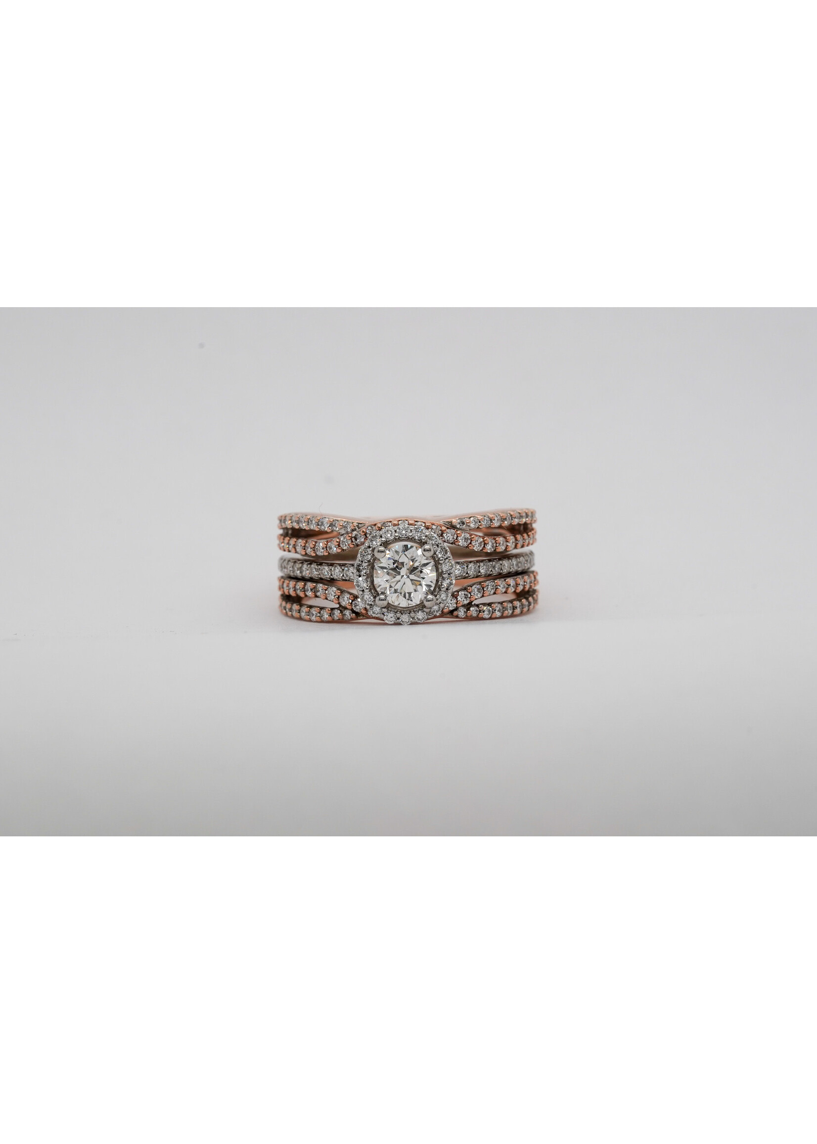 14KW/R 8.3g 1.50ctw (.50ctr) J/I1 Round Diamond Halo Engagement Ring & Wrap (size 6.75)