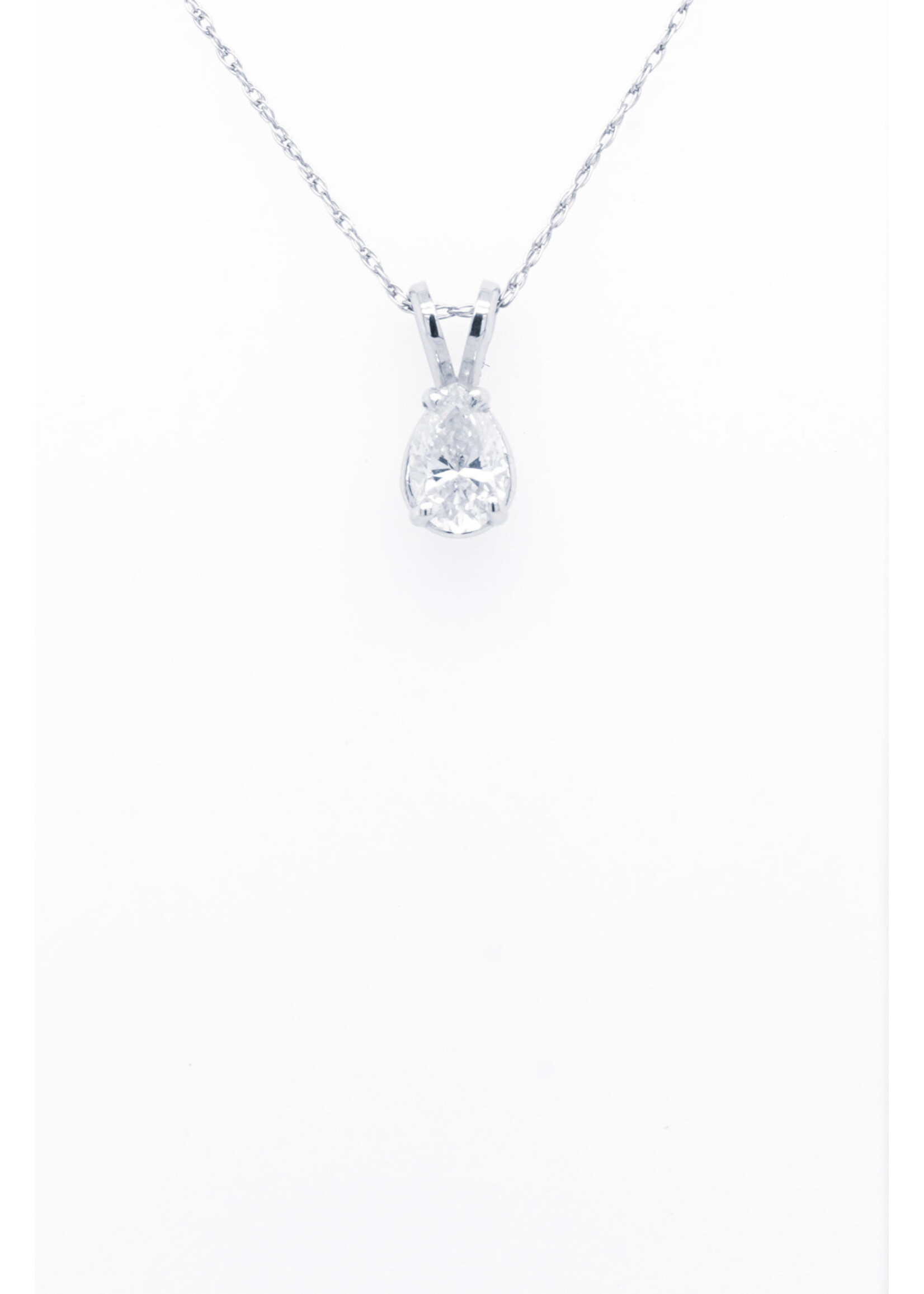 14KW 1.40g .53ct J/SI1 Pear Diamond Solitaire Necklace 18"