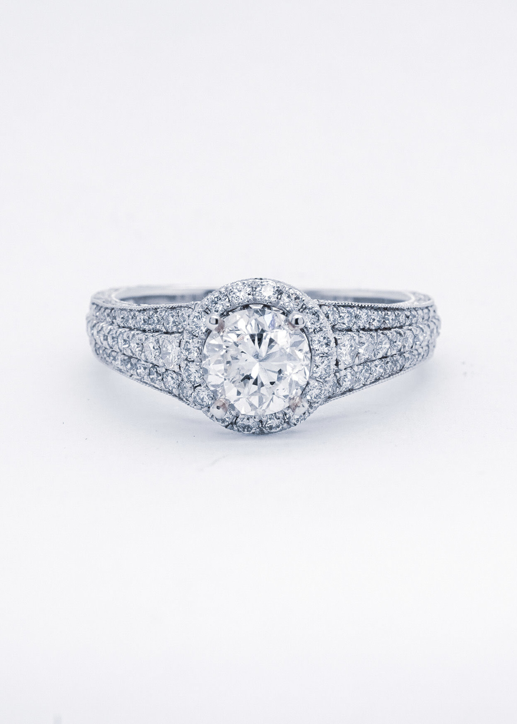 18KW 3.57g 1.75ctw (1.01ct) G/SI1 Round Diamond Halo Engagement Ring (size 6.5)