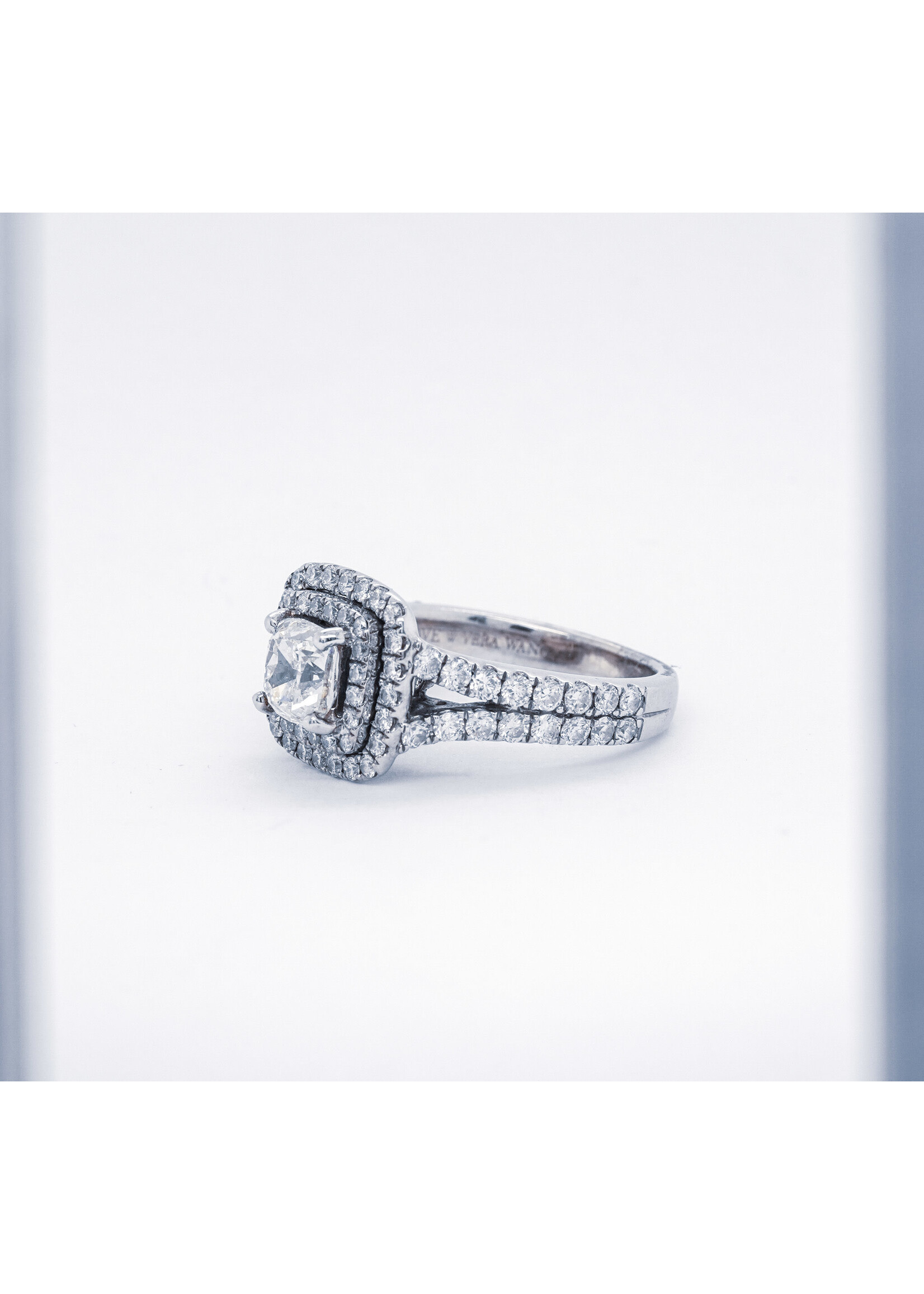14KW 6.3g 2.55TW (1.05ctr) I/SI1 Cushion Diamond Double Halo Vera Wang Engagement Ring (size 5)