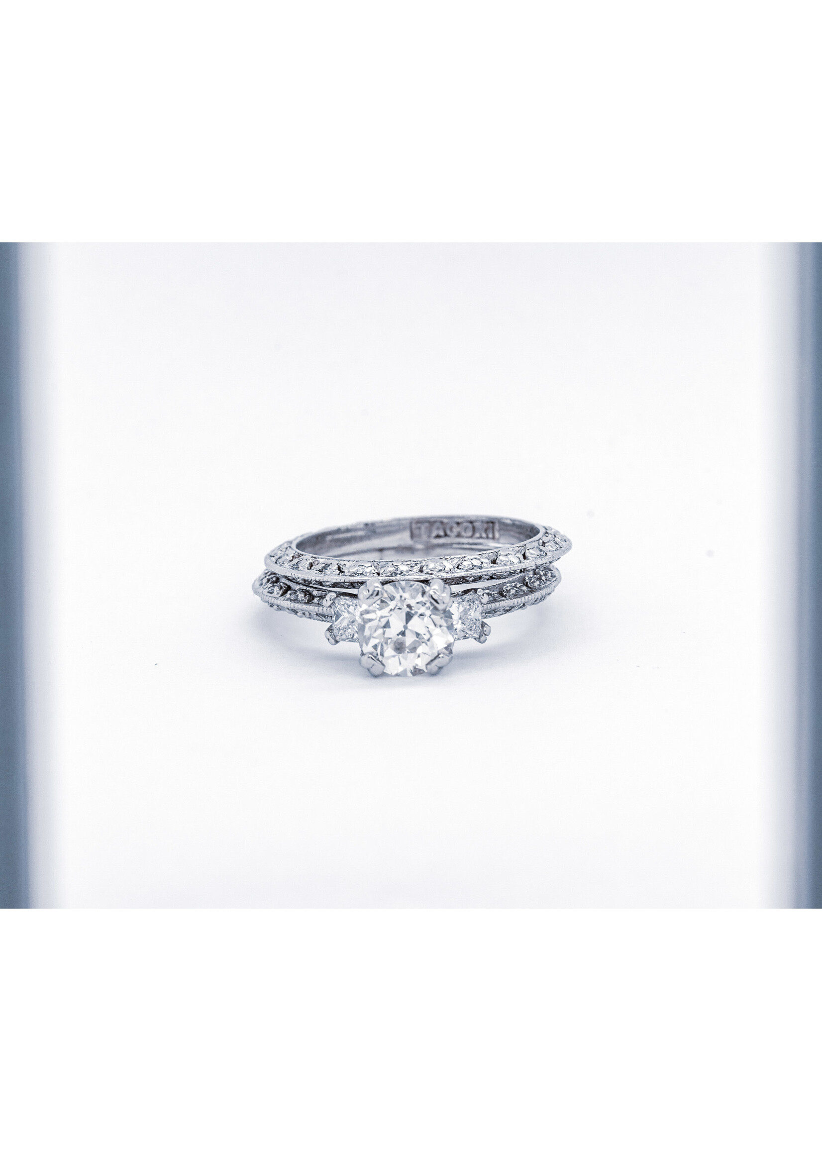 Platinum 7.2g 1.85ctw (1.13ctr)  J/VS2 Old European Cut Diamond Tacori Wedding Set (size 6)