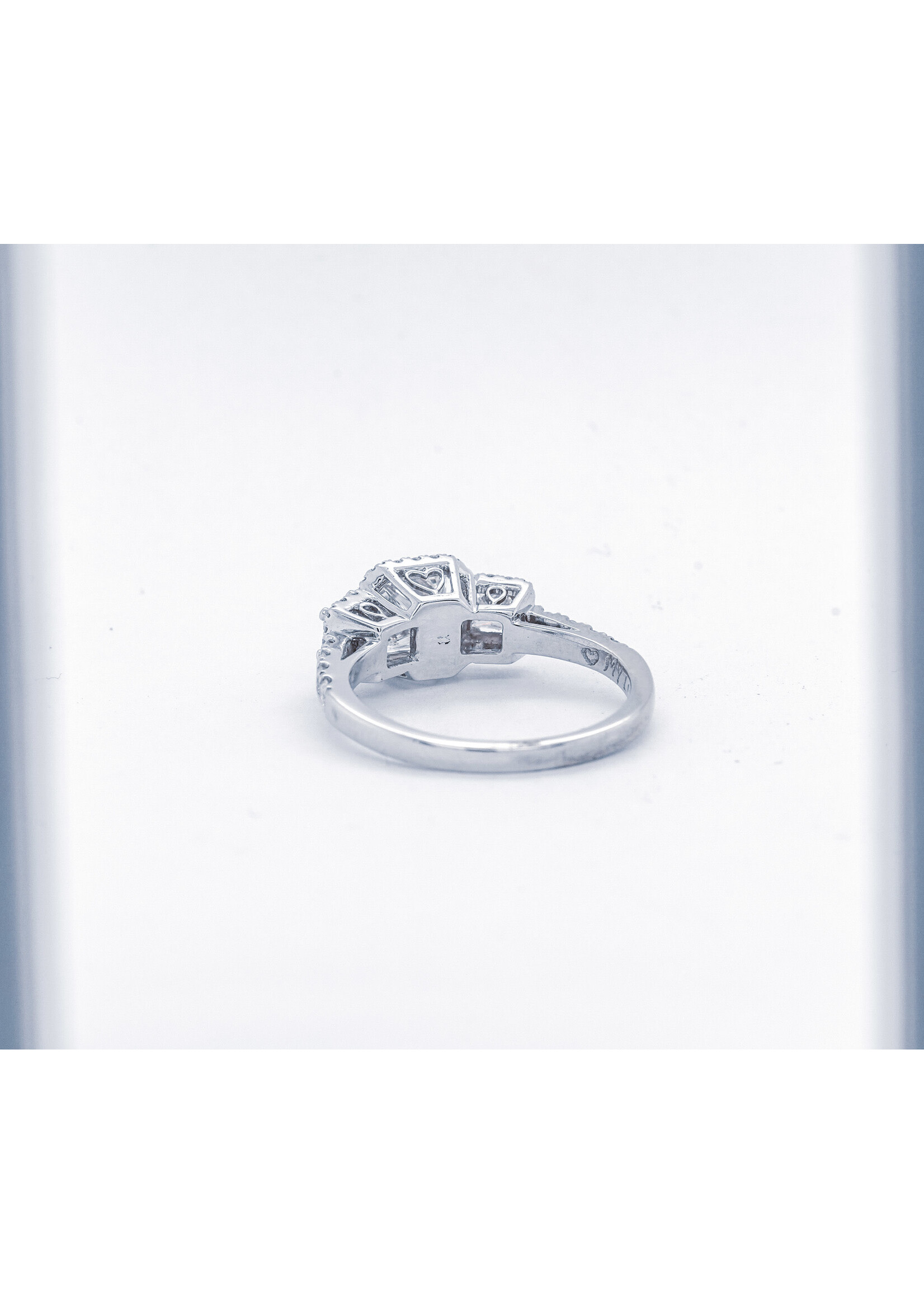 14KW 1.42ctw (.70ct) I/VS2 Princess Cut Diamond Three Stone Halo Engagement Ring (size 5.25)