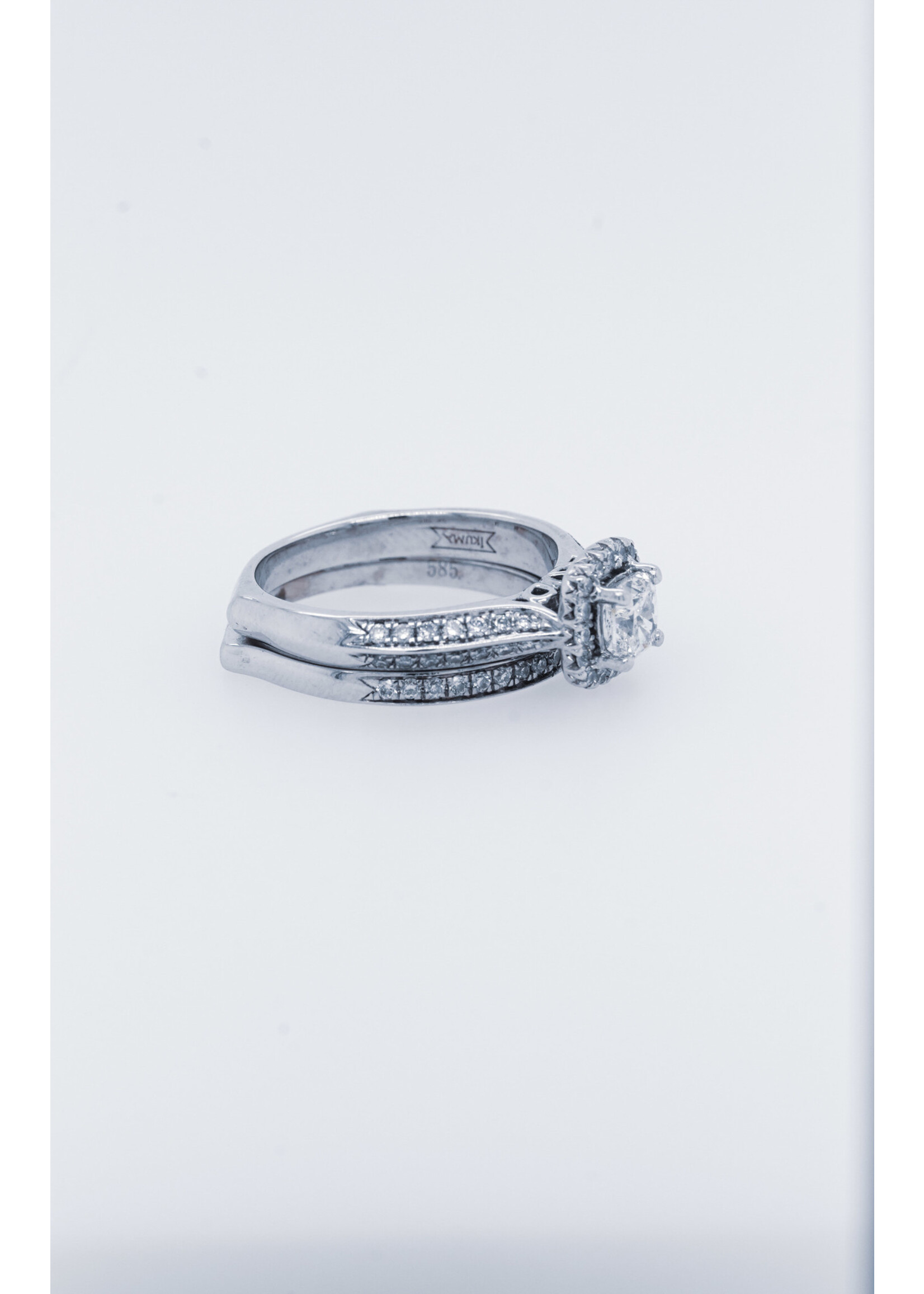 14KW 5.2g 1.03ctw (.49ctr) F/SI1 Ikuma Cushion Diamond Halo Engagement Ring (size 5.5)