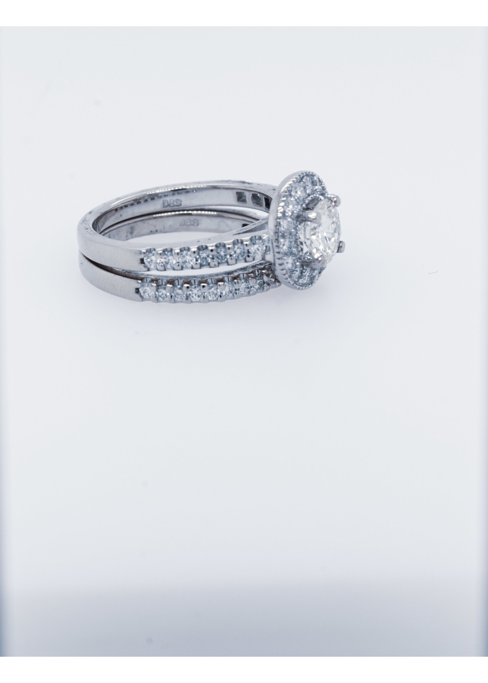 14KW 6.75g 1.54ctw (.78ctr) J/VS2 Transitional Cut Diamond Halo Wedding Set (size 6.25)