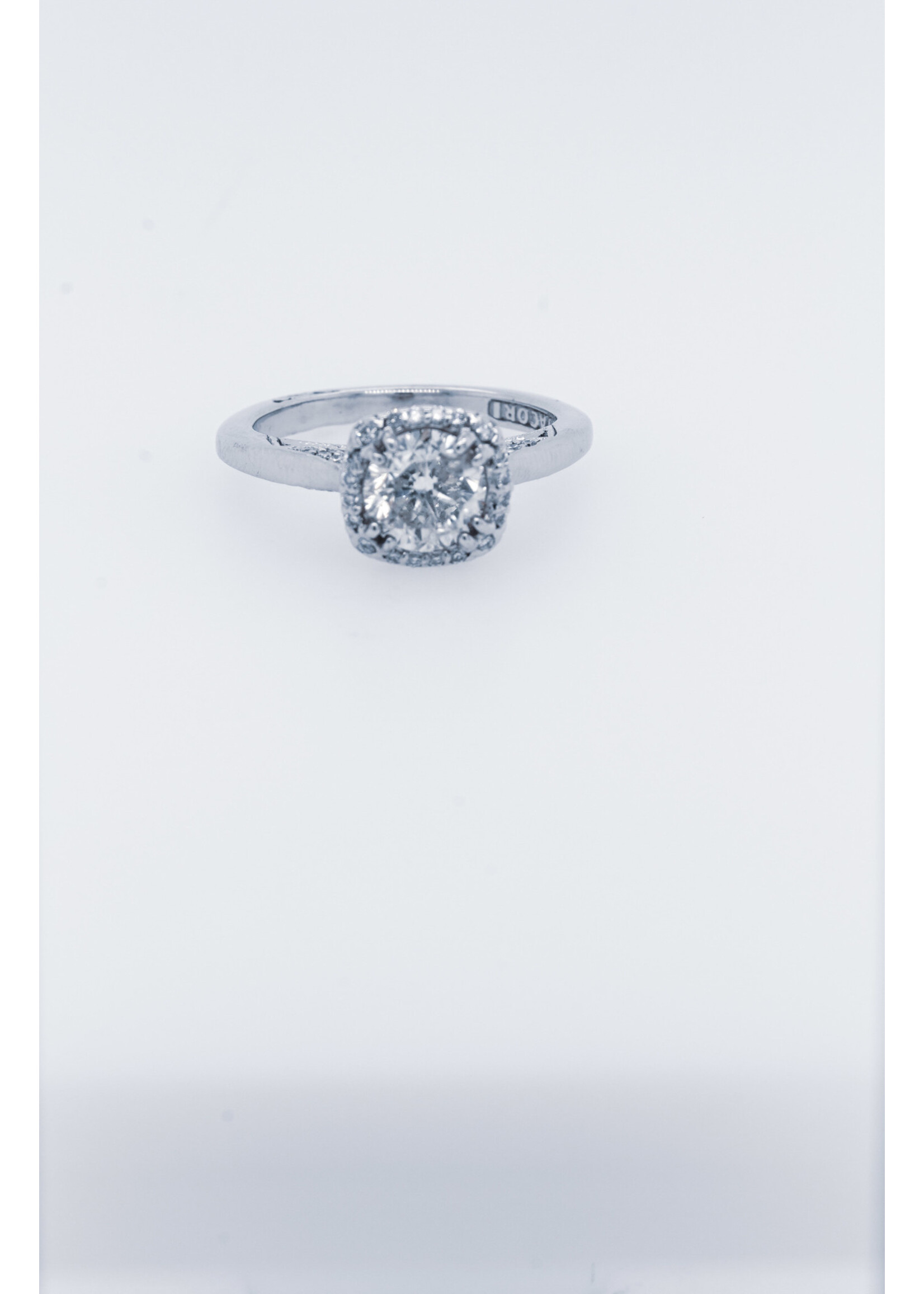 18KW 4.35g 1.30ctw (1.10ctr) I/I1 Round Diamond Tacori Halo Engagement Ring (size 4.5)