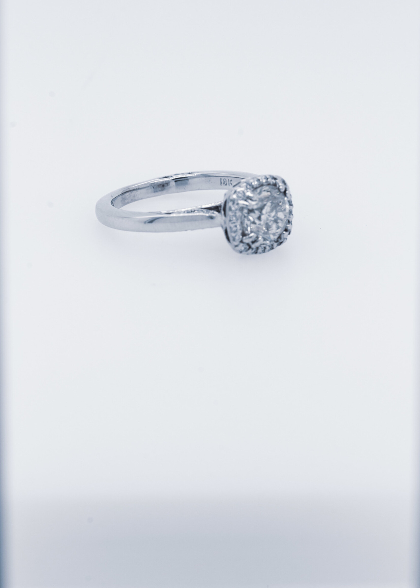18KW 4.35g 1.30ctw (1.10ctr) I/I1 Round Diamond Tacori Halo Engagement Ring (size 4.5)