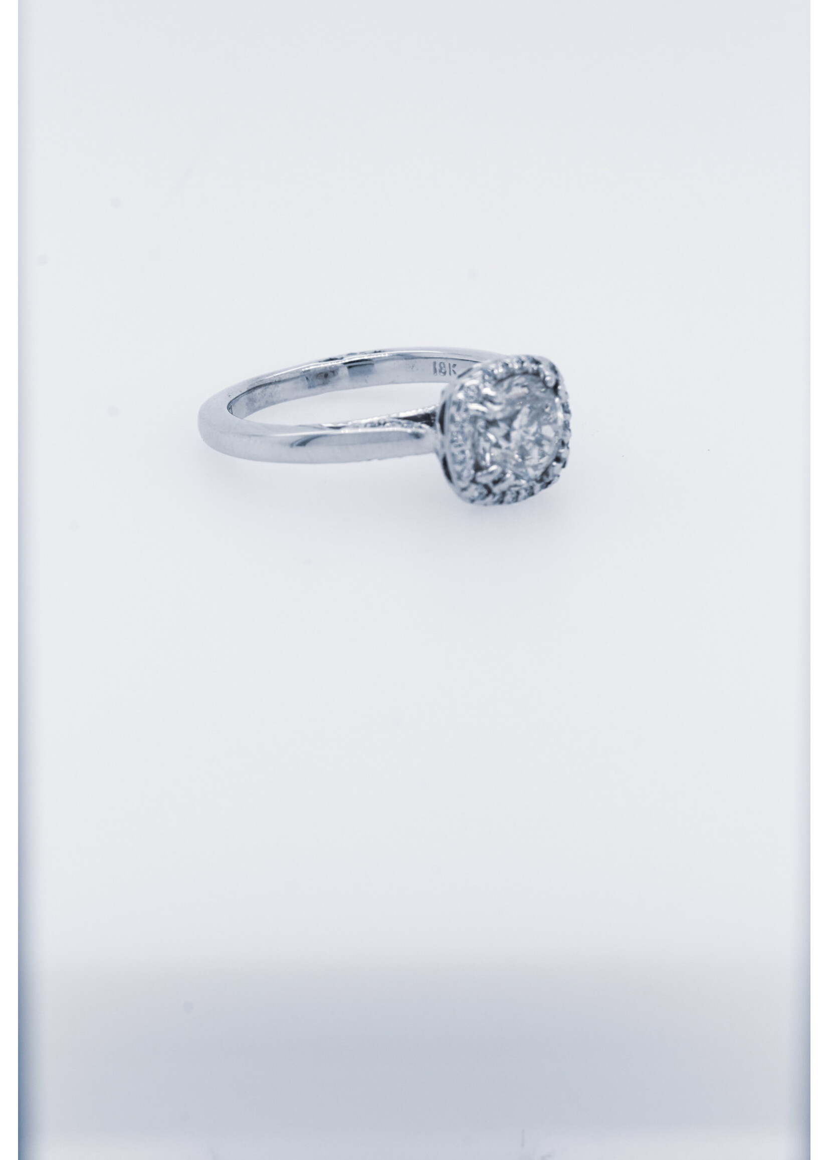 18KW 4.35g 1.30ctw (1.10ctr) I/I1 Round Diamond Tacori Halo Engagement Ring (size 4.5)