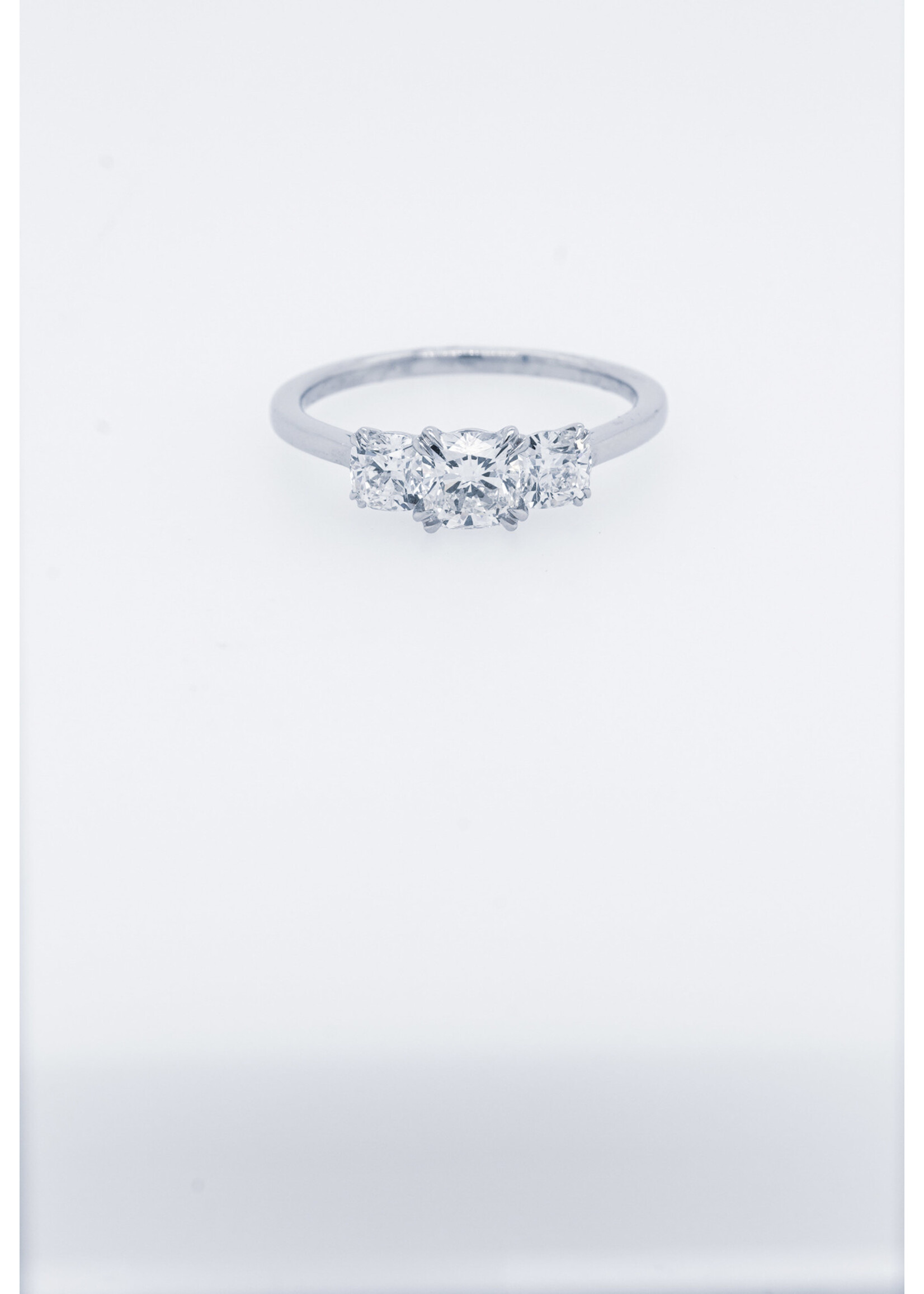 Platinum 3.5g 1.20ctw (0.62ctr) I/VS1 Cushion Diamond Three Stone Engagement Ring (size 6.5)