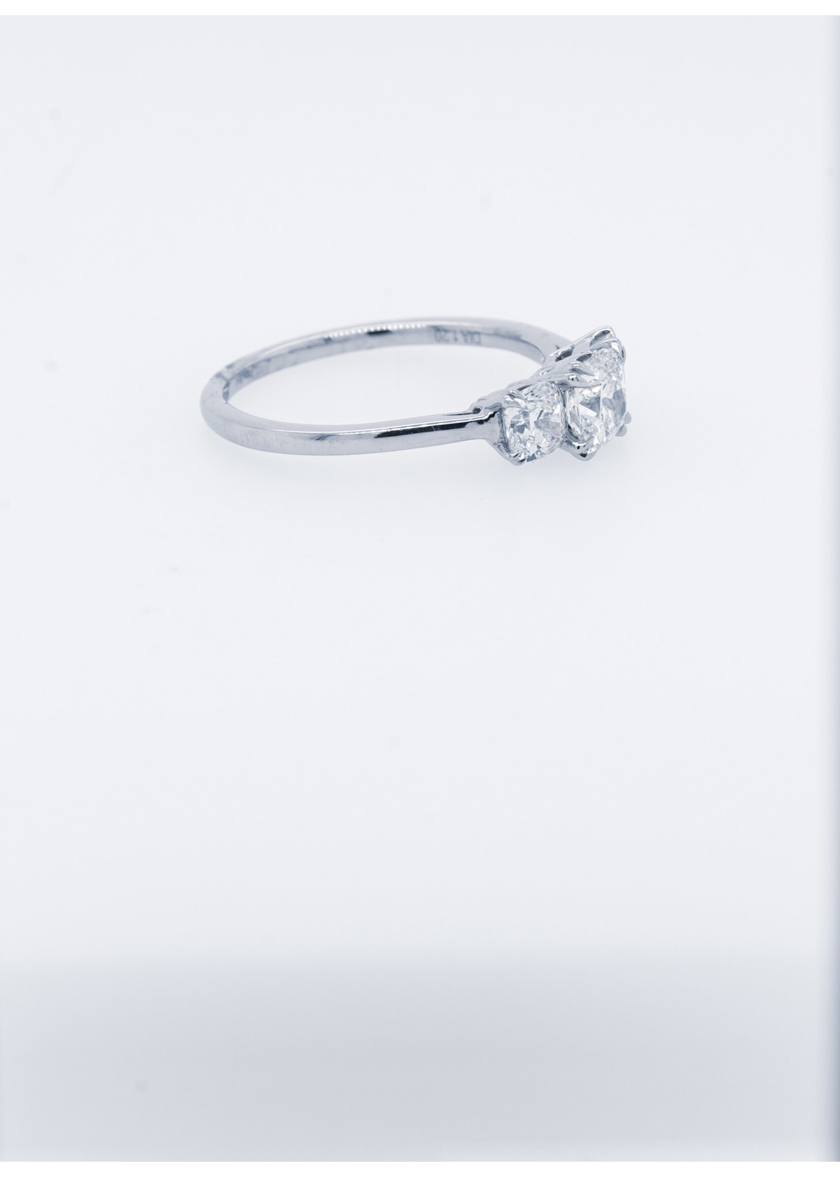 Platinum 3.5g 1.20ctw (0.62ctr) I/VS1 Cushion Diamond Three Stone Engagement Ring (size 6.5)