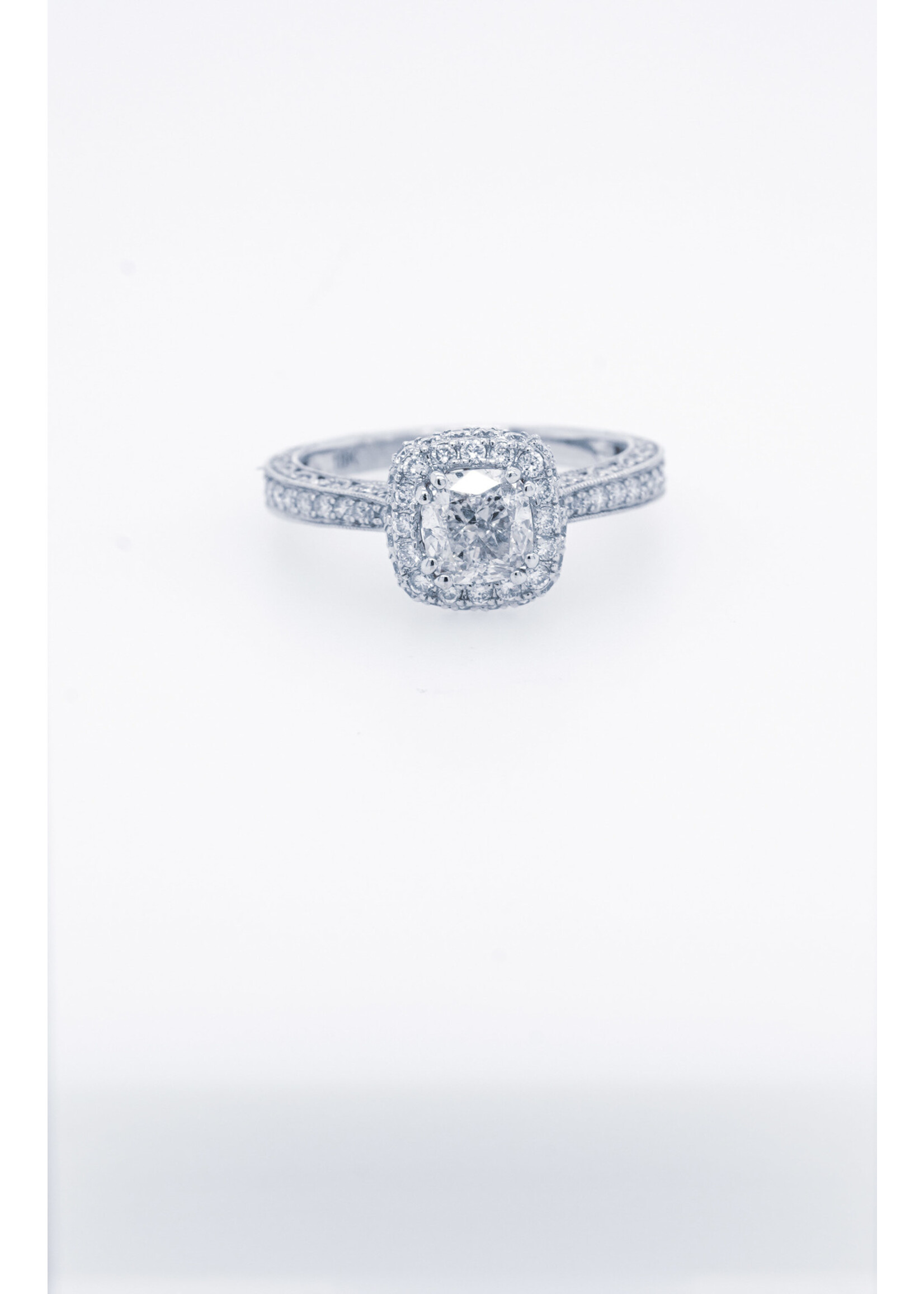 18KW 3.41g 1.87ctw (1.05ctr) I/SI1 GIA Cushion Diamond Halo Engagement Ring (size 6.5)