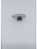 Platinum 5.1g 1.69ctw (1.09ctr) Chocolate VS2 Radiant Diamond Halo Engagement Ring (size 6.5)