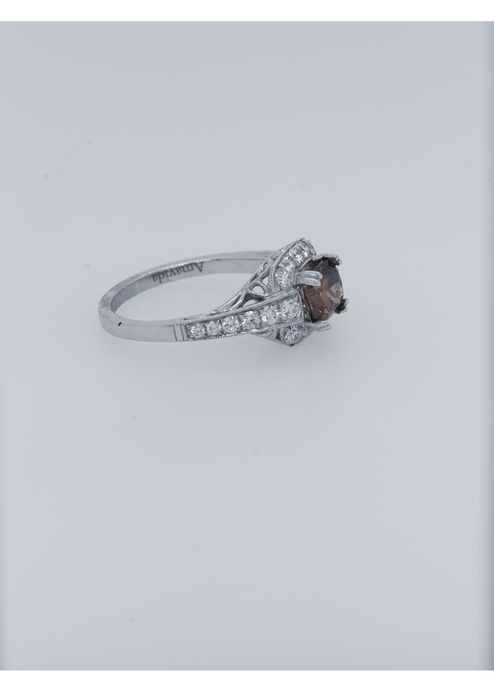 Platinum 5.1g 1.69ctw (1.09ctr) Chocolate VS2 Radiant Diamond Halo Engagement Ring (size 6.5)