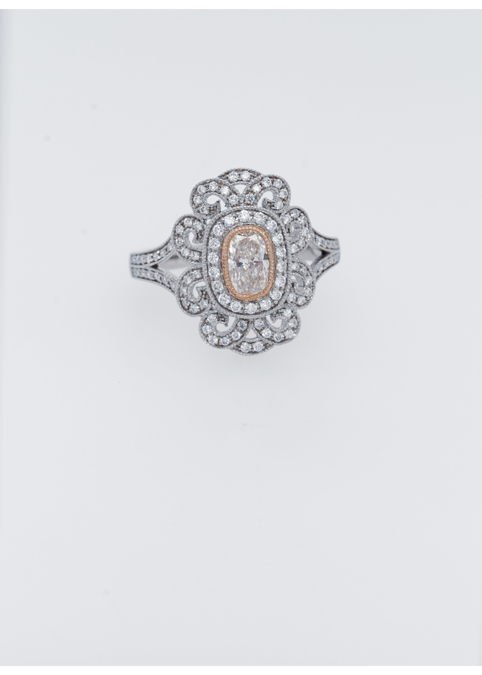 14KW 5.1g 0.91ctw (0.54ctr) K/SI1 Cushion Diamond Halo Fashion Ring (size 6.5)