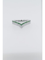 14KW 3.62g .21ctw Diamond .42ctw Tsavorite Garnet Contour Stackable Band (size 6.75)