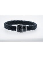David Yurman Sterling & Woven Leather 1.33ctw Black Diamond Men's Bracelet