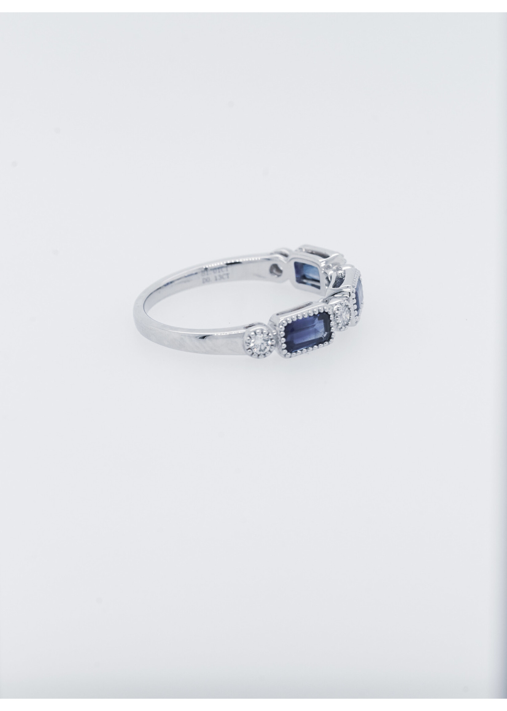 18KW 2.6g .12ctw Diamond 1.01ctw Sapphire Stackable Band (size 6.5)