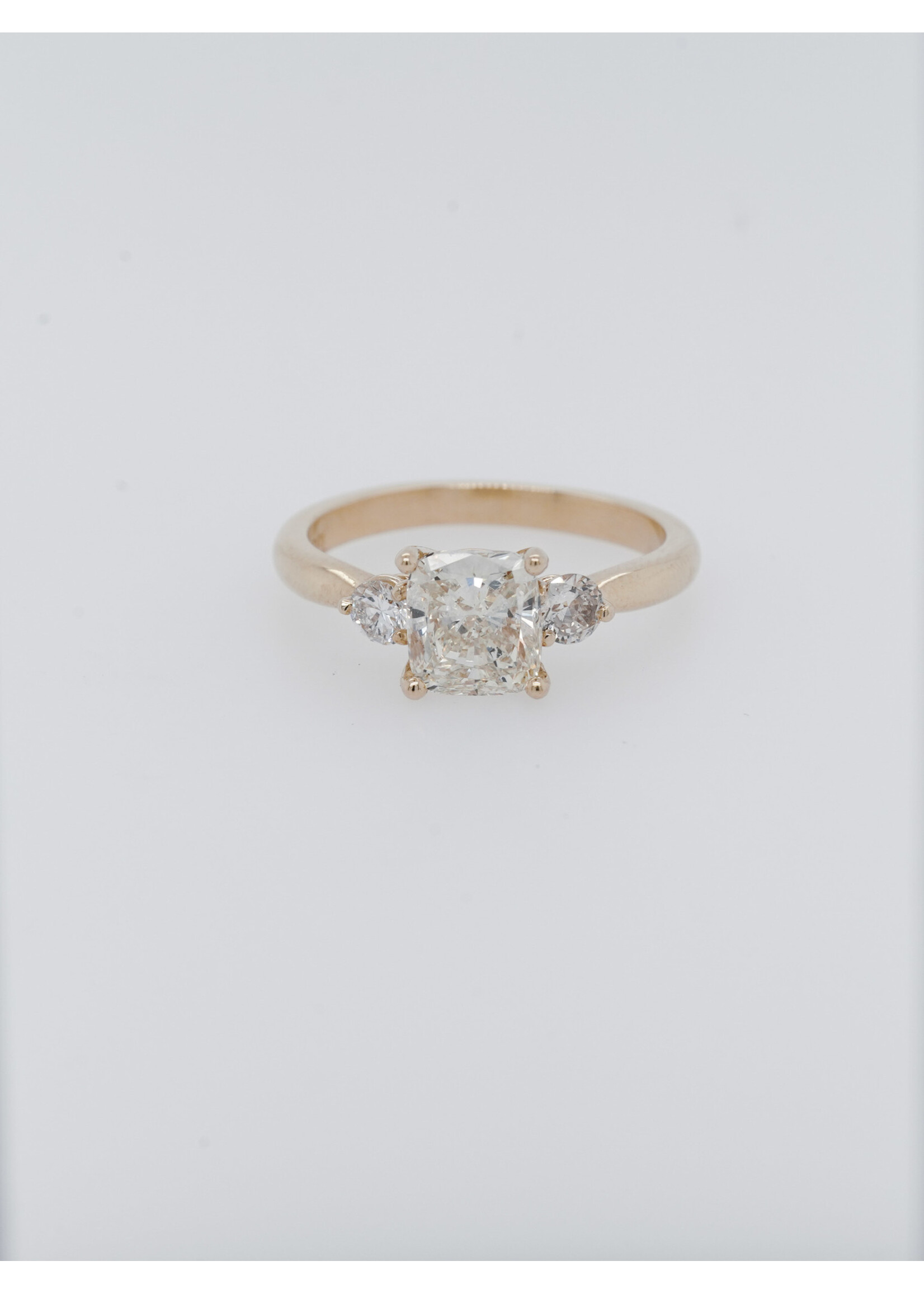 14KY 3.38g 2.02ctw (1.70ctr) K-L/SI1 Cushion Diamond 3-Stone Engagement Ring (size 7)