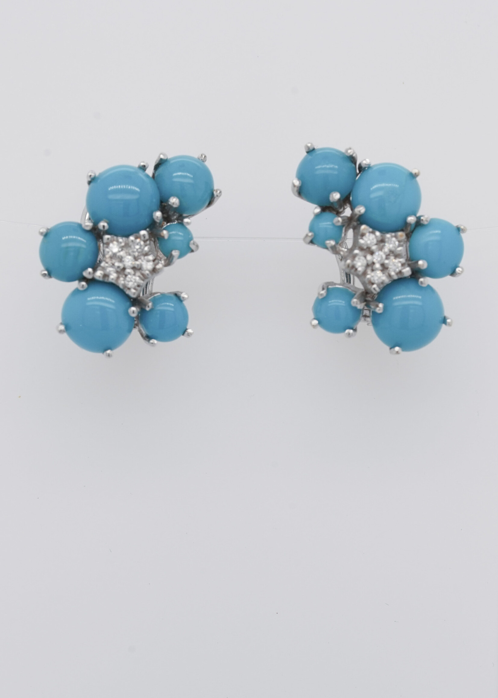 18KW 9.20g Turquoise & Diamond Earrings