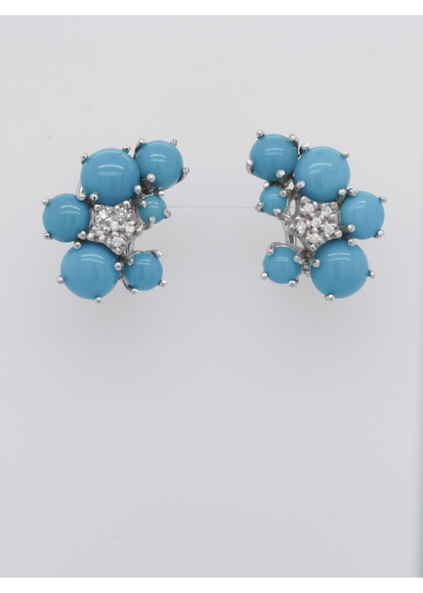 18KW 9.20g Turquoise & Diamond Earrings